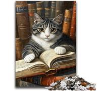 Puzzles pour Adultes et Adolescents 1000 pièces Chat lisant Un Livre Jouet éducatif Anti-Stress Interaction Parent-Enfant pour et 14 Ans 26x38cm