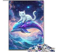 Puzzles pour Adultes et Adolescents 1000 pièces Chat sur Un Dauphin, Chaque pièce est Unique - Jeu Familial Stimulant et Amusant pour Les 14 Ans (Taille 50x75cm)