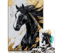 Puzzles pour Adultes et Adolescents, 1000 pièces, Cheval Noir et doré, Jeu Stimulant, idéal comme Cadeau pour Toute la Famille (38x26cm)