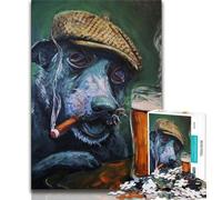Puzzles pour Adultes et Adolescents, 1000 pièces, Chien Blue Heeler fumant, Anti-Stress, défi Difficile avec Affiche et fiche de Questions-réponses (38x26cm)
