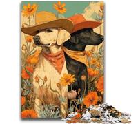 Puzzles pour Adultes et Adolescents 1000 pièces Chien Cow-Girl dans Les Fleurs Sauvages Jeux de détente Jeu éducatif pour Anniversaire, Noël pour et 14 Ans et Plus 26x38cm