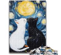 Puzzles pour Adultes et Adolescents 1000 pièces Ciel étoilé Chat Noir et Blanc Jeu Stimulant et Jeu Familial Idéal comme Cadeau pour Toute la Famille 26x38cm