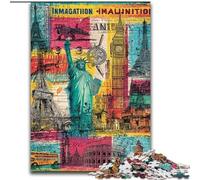 Puzzles pour Adultes et Adolescents 1000 pièces Collage de Timbres de Paris, pour 14 Ans et Plus pour s'amuser en Famille et Passer Une soirée Jeux Collection d'artistes, Beaux-Arts (Taille 26x38cm)