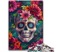 Puzzles pour Adultes et Adolescents 1000 pièces Crâne Fleurs Anti-Stress Défi Difficile Idéal comme Cadeau pour Toute la Famille 50x75cm