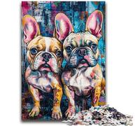 Puzzles pour Adultes et Adolescents 1000 pièces Deux bouledogues français Jeux de détente Jeu éducatif pour Anniversaire, Noël pour et jusqu'à 14 Ans 50x75cm