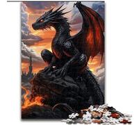 Puzzles pour Adultes et Adolescents 1000 pièces Dragon Noir Jouet éducatif intellectuel décompressant Cadeaux du Père Noël Secret 26x38cm