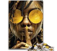 Puzzles pour Adultes et Adolescents 1000 pièces Femme Noire avec des Lunettes Jaunes Puzzles pour Adultes, Jeu Stimulant, idéal comme Cadeau pour Toute la Famille (75x50cm)