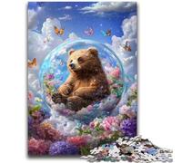 Puzzles pour Adultes et Adolescents 1000 pièces Fleur Ours Brun Anti-Stress Défi Difficile À Offrir en Cadeau à Toute la Famille 50x75cm