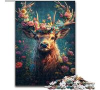 Puzzles pour Adultes et Adolescents 1000 pièces Fleurs et Cerfs Jeu Stimulant et Jeu Familial Décoration Murale Cadeaux d'anniversaire et de Noël Uniques 50x75cm