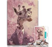 Puzzles pour Adultes et Adolescents 1000 pièces Girafe Portant des Lunettes, Jeu Familial Anti-Stress, défi Difficile, renforce l'amour Entre Couples (75x50cm)