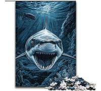 Puzzles pour Adultes et Adolescents 1000 pièces Grand Requin Blanc Défi d'intelligence cérébrale Jouets addictifs Cadeau Amusant pour Les 14 Ans et Plus (Taille 26x38cm)