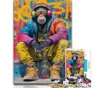 Puzzles pour Adultes et Adolescents 1000 pièces Hip Hop Monkey, Jeu éducatif Familial, avec pièces entièrement emboîtables de Formes aléatoires pour Les Enfants de 14 Ans et Plus 38x26cm