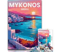 Puzzles pour Adultes et Adolescents, 1000 pièces, île de Mykonos, Jeux éducatifs, décoration d'intérieur, Jeu éducatif pour Anniversaire, Noël (75x50cm)