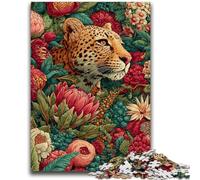 Puzzles pour Adultes et Adolescents 1000 pièces Léopard doré dans Les Fleurs Aide Le Cerveau à exercer Jouets addictifs pour cultiver la Patience Convient aux Couples 26x38cm
