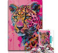 Puzzles pour Adultes et Adolescents 1000 pièces Léopard psychédélique, pour Jeu éducatif, défi, Cadeau d'anniversaire, décoration Murale 38x52cm
