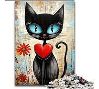 Puzzles pour Adultes et Adolescents 1000 pièces Love Black Cat, Jeu Stimulant et Jeu Familial avec Affiche Assortie et Feuille de Questions 50x75cm