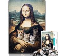 Puzzles pour Adultes et Adolescents 1000 pièces Mona Lisa Chaton, Jeu Familial Anti-Stress, défi Difficile, renforce l'amour Entre Couples 75x50cm