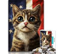 Puzzles pour Adultes et Adolescents 1000 pièces, Motif Chat Drapeau américain, pour Jeu éducatif, défi, Cadeau d'anniversaire, décoration Murale (38x26cm)