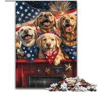 Puzzles pour Adultes et Adolescents, 1000 pièces, Motif Chien Drapeau américain, Jeu Stimulant et Familial avec des pièces de Formes aléatoires entièrement emboîtables (Taille 50x75cm)