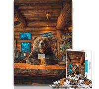 Puzzles pour Adultes et Adolescents, 1000 pièces, Ours Brun Buvant Un Verre, défi Difficile pour soulager Le Stress avec Affiche et fiche de Questions-réponses (75x50cm)
