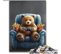 Puzzles pour Adultes et Adolescents 1000 pièces Ours Mangeant des Frites Jouet éducatif intellectuel décompressant Cadeaux du Père Noël Secret 50x75cm