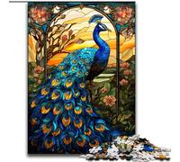 Puzzles pour Adultes et Adolescents 1000 pièces Paon en vitrail Jeu Stimulant et Jeu Familial avec pièces entièrement emboîtables de Formes aléatoires 50x75cm