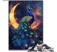 Puzzles pour Adultes et Adolescents 1000 pièces Paon sous la Lune, Chaque pièce est Unique - Jeu Familial Stimulant et Amusant pour Les 14 Ans (Taille 26x38cm)