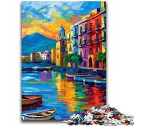 Puzzles pour Adultes et Adolescents 1000 pièces Peinture du Front de mer de Naples, Italie Soulagement du Stress Défi Difficile À Offrir en Cadeau à Toute la Famille 26x38cm
