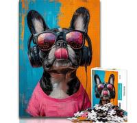 Puzzles pour Adultes et Adolescents 1000 pièces Puzzle Bulldog écoutant de la Musique, Jeux éducatifs Décoration de la Maison Jeu éducatif pour Anniversaire, Noël (38x26cm)