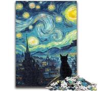 Puzzles pour Adultes et Adolescents 1000 pièces Puzzle Chat sous Le Ciel étoilé Aide Le Cerveau à exercer Jouets addictifs pour cultiver la Patience Convient aux Couples 26x38cm