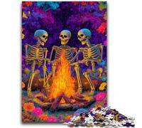 Puzzles pour Adultes et Adolescents 1000 pièces Squelettes Autour d'un feu de Joie Jeu Stimulant et Jeu Familial Idéal comme Cadeau pour Toute la Famille 50x75cm