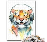 Puzzles pour Adultes et Adolescents 1000 pièces Tigre Portant Un Casque Amusement en Famille Idéal comme Cadeau pour Toute la Famille à partir de 14 Ans 50x75cm