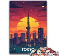 Puzzles pour Adultes et Adolescents 1000 pièces Tour du Coucher de Soleil de Tokyo Jeu Stimulant et Jeu éducatif en Famille pour Anniversaire, Noël (Taille 38x26cm)