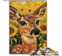 Puzzles pour Adultes et Adolescents, 1000 pièces, Tournesols et Cerfs, Jeu Stimulant et Familial avec des pièces de Formes aléatoires entièrement emboîtables (Taille 26x38cm)