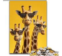 Puzzles pour Adultes et Adolescents 1000 pièces Trois girafes Portant des Lunettes, Jeu intellectuel pour renforcer l'amour Entre Couples à partir de 14 Ans 50x75cm