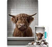 Puzzles pour Adultes et Adolescents, 1000 pièces, Vache des Highlands, Anti-Stress, défi Difficile avec Affiche et fiche de Questions-réponses (38x26cm)