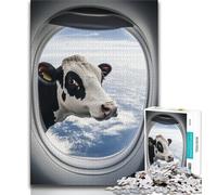 Puzzles pour Adultes et Adolescents 1000 pièces Vache Devant Le hublot de l'avion, Jeux familiaux Amusants, idéal comme Cadeau pour Toute la Famille à partir de 14 Ans 38x26cm