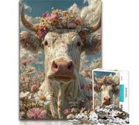 Puzzles pour Adultes et Adolescents, 1000 pièces, Vache Portant Une Couronne, Jeu Stimulant, idéal comme Cadeau pour Toute la Famille (38x26cm)