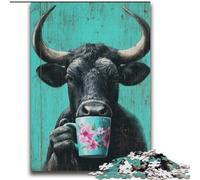 Puzzles pour Adultes et Adolescents 1000 pièces Vaches Buvant du café, Aide Le Cerveau à exercer des Jouets addictifs pour cultiver la Patience Collection d'artistes, Beaux-Arts 38x52cm