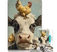 Puzzles pour Adultes et Adolescents 1000 pièces Vaches et Poules, Jeu Familial Anti-Stress, défi Difficile, renforce l'amour Entre Couples 75x50cm