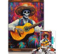 Puzzles pour Adultes et Adolescents 2000 pièces Squelette Mexicain Jouant de la Guitare, pour Jeu éducatif, défi, Cadeau d'anniversaire, décoration Murale 70x100cm