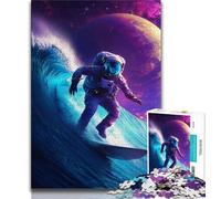 Puzzles pour Adultes et Adolescents Astronaute Surf, Jeu éducatif Familial Décoration Murale Cadeaux d'anniversaire et de Noël Uniques (75x50cm)