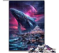 Puzzles pour Adultes et Adolescents Baleine sur Le château, adapté aux Personnes de 14 Ans et Plus Jeux éducatifs Cadeaux du Père Noël Secret (Taille 26x38cm)