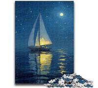 Puzzles pour Adultes et Adolescents Bateau naviguant sous Le Ciel étoilé Convient aux 14 Ans et Plus Convient aux Couples Cadeaux pour Les Amis et la Famille 50x75cm