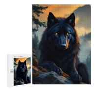 Puzzles pour Adultes Et Adolescents Black Wolf at Sunset Puzzle, Jouet, Décoration Murale, Art Mural, Cadeaux d'anniversaire Et Cadeaux Uniques 500 PCS