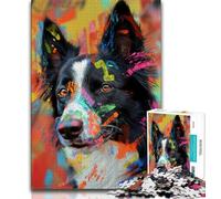Puzzles pour Adultes et Adolescents Border Collie, défi Difficile et Anti-Stress avec Affiche et fiche de Questions-réponses (75x50cm)