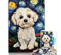 Puzzles pour Adultes et Adolescents Caniche sous Le Ciel Nocturne, Jeu éducatif Familial, décoration Murale, Cadeaux d'anniversaire et de Noël Uniques (38x26cm)