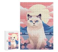 Puzzles pour Adultes Et Adolescents Cat Mount Fuji Portrait Puzzles pour Adultes, Jeu Familial Difficile, Défi Idéal comme Cadeau 300 PCS