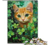 Puzzles pour Adultes et Adolescents Chat dans des Feuilles Vertes, Jouets éducatifs et éducatifs, Jeux familiaux, Anniversaires et Cadeaux Uniques (Taille 26x38cm)