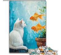 Puzzles pour Adultes et Adolescents Chat et Poisson Rouge, Jouet éducatif et décompressant, Cadeau d'anniversaire, décoration Murale (Taille 50x75cm)